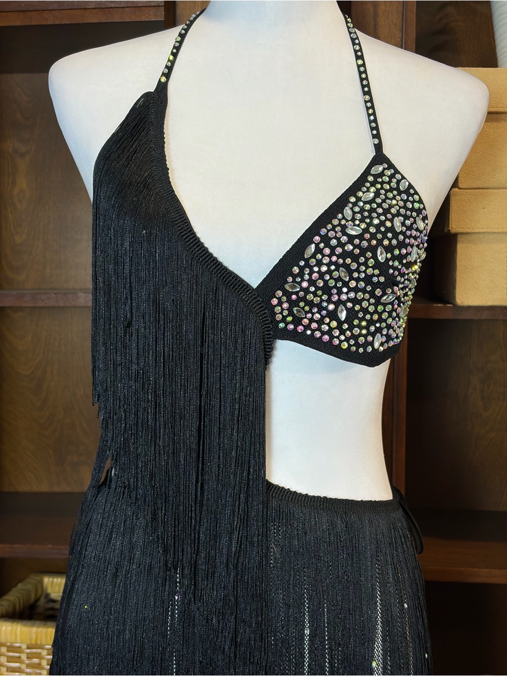 NWT 12th Tribe LeAnn Black Rhinestone Fringe Mini Dress | Size L - Picture 4 of 16